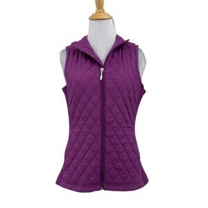 Straight Down Vest Womens S Small Berry Purple Quilted Filled Full Zip Mock Neck